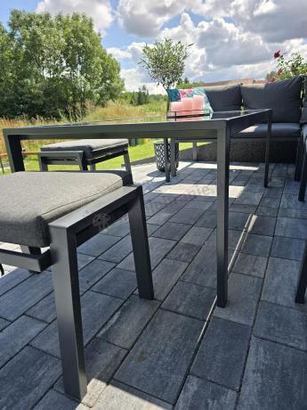 Nowoczesne meble ogrodowe metalowe - narożnik z pufami - Sodor Corner XL - Dark Grey