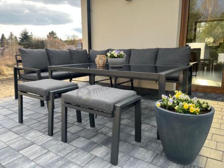 Nowoczesne meble ogrodowe metalowe - narożnik z pufami - Sodor Corner XL - Dark Grey