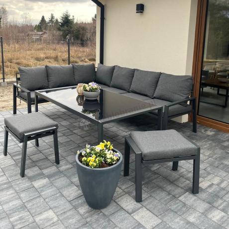 Nowoczesne meble ogrodowe metalowe - narożnik z pufami - Sodor Corner XL - Dark Grey