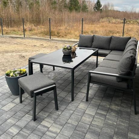 Nowoczesne meble ogrodowe metalowe - narożnik z pufami - Sodor Corner XL - Dark Grey