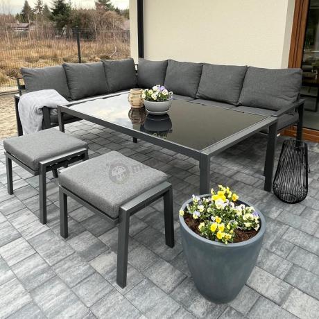 Nowoczesne meble ogrodowe metalowe - narożnik z pufami - Sodor Corner XL - Dark Grey