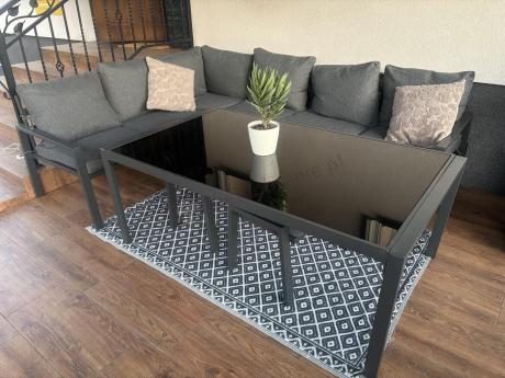 Nowoczesne meble ogrodowe metalowe - narożnik z pufami - Sodor Corner XL - Dark Grey