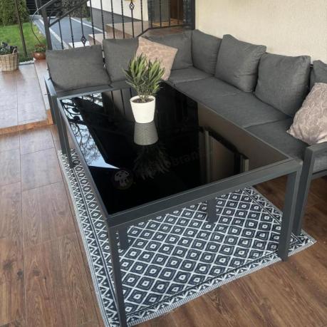 Nowoczesne meble ogrodowe metalowe - narożnik z pufami - Sodor Corner XL - Dark Grey