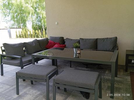 Nowoczesne meble ogrodowe metalowe - narożnik z pufami - Sodor Corner XL - Dark Grey