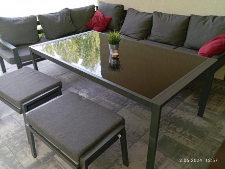 Nowoczesne meble ogrodowe metalowe - narożnik z pufami - Sodor Corner XL - Dark Grey