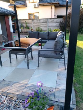 Nowoczesne meble ogrodowe metalowe - narożnik z pufami - Sodor Corner XL - Dark Grey