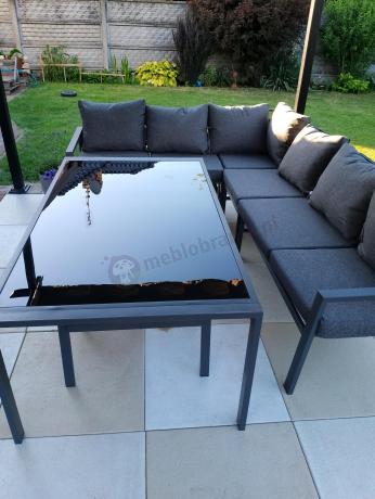 Nowoczesne meble ogrodowe metalowe - narożnik z pufami - Sodor Corner XL - Dark Grey