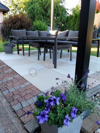 Nowoczesne meble ogrodowe metalowe - narożnik z pufami - Sodor Corner XL - Dark Grey