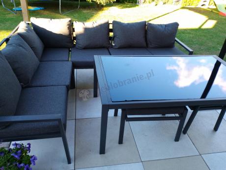 Nowoczesne meble ogrodowe metalowe - narożnik z pufami - Sodor Corner XL - Dark Grey