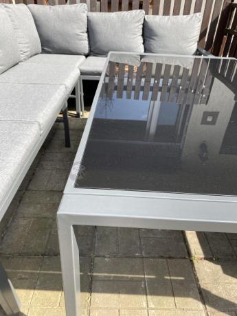 Nowoczesne meble ogrodowe metalowe - narożnik z pufami - Sodor Corner XL - Dark Grey