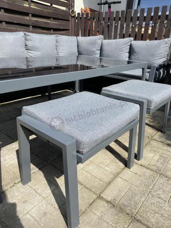 Nowoczesne meble ogrodowe metalowe - narożnik z pufami - Sodor Corner XL - Dark Grey