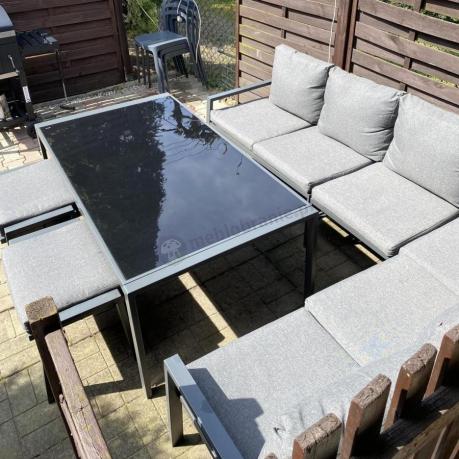 Nowoczesne meble ogrodowe metalowe - narożnik z pufami - Sodor Corner XL - Dark Grey