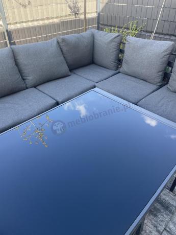 Nowoczesne meble ogrodowe metalowe - narożnik z pufami - Sodor Corner XL - Dark Grey