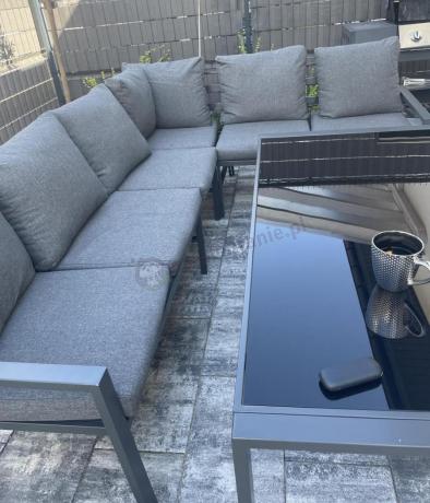 Nowoczesne meble ogrodowe metalowe - narożnik z pufami - Sodor Corner XL - Dark Grey