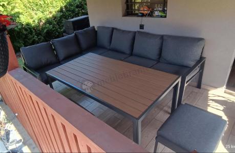 Nowoczesne meble ogrodowe metalowe - narożnik z pufami - Sodor Corner XL - Dark Grey Polywood