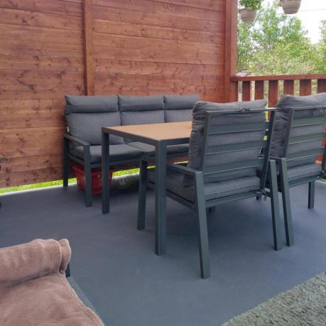 Nowoczesne meble ogrodowe metalowe z wysokimi oparciami - 2 sofy, 2 fotele, stół 160cm Doros Grande - Polywood Dark G