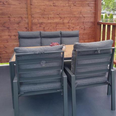 Nowoczesne meble ogrodowe metalowe z wysokimi oparciami - 2 sofy, 2 fotele, stół 160cm Doros Grande - Polywood Dark G