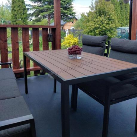 Nowoczesne meble ogrodowe metalowe z wysokimi oparciami - 2 sofy, 2 fotele, stół 160cm Doros Grande - Polywood Dark G