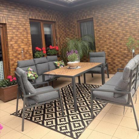 Nowoczesne meble ogrodowe metalowe z wysokimi oparciami - 2 sofy, 2 fotele, stół 160cm Doros Grande - Polywood Dark G