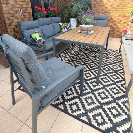 Nowoczesne meble ogrodowe metalowe z wysokimi oparciami - 2 sofy, 2 fotele, stół 160cm Doros Grande - Polywood Dark G