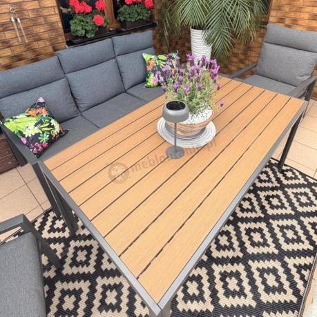 Nowoczesne meble ogrodowe metalowe z wysokimi oparciami - 2 sofy, 2 fotele, stół 160cm Doros Grande - Polywood Dark G