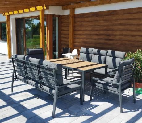 Nowoczesne meble ogrodowe metalowe z wysokimi oparciami - 2 sofy, 2 fotele, stół 160cm Doros Grande - Polywood Dark G