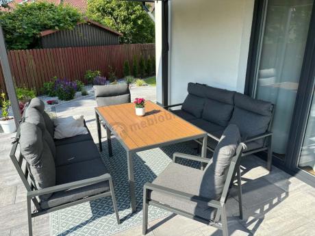Nowoczesne meble ogrodowe metalowe z wysokimi oparciami - 2 sofy, 2 fotele, stół 160cm Doros Grande - Polywood Dark G