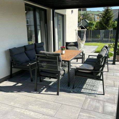 Nowoczesne meble ogrodowe metalowe z wysokimi oparciami - 2 sofy, 2 fotele, stół 160cm Doros Grande - Polywood Dark G