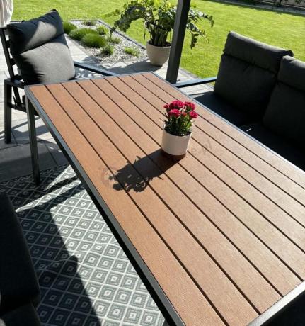 Nowoczesne meble ogrodowe metalowe z wysokimi oparciami - 2 sofy, 2 fotele, stół 160cm Doros Grande - Polywood Dark G