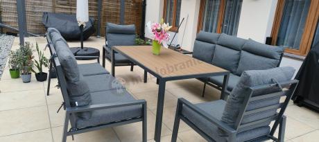 Nowoczesne meble ogrodowe metalowe z wysokimi oparciami - 2 sofy, 2 fotele, stół 160cm Doros Grande - Polywood Dark G