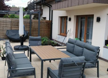 Nowoczesne meble ogrodowe metalowe z wysokimi oparciami - 2 sofy, 2 fotele, stół 160cm Doros Grande - Polywood Dark G