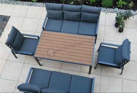 Nowoczesne meble ogrodowe metalowe z wysokimi oparciami - 2 sofy, 2 fotele, stół 160cm Doros Grande - Polywood Dark G