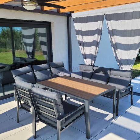 Nowoczesne meble ogrodowe metalowe z wysokimi oparciami - 2 sofy, 2 fotele, stół 160cm Doros Grande - Polywood Dark G