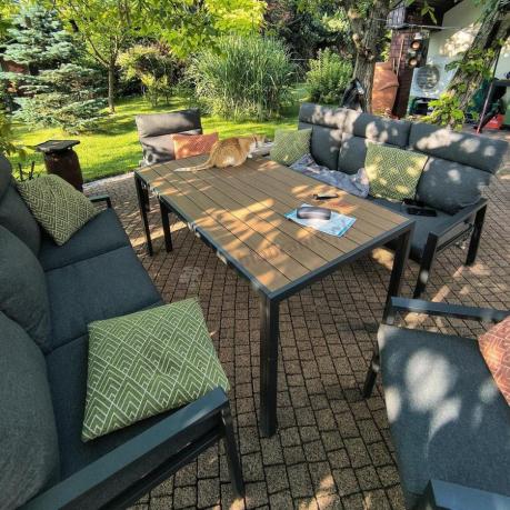 Nowoczesne meble ogrodowe metalowe z wysokimi oparciami - 2 sofy, 2 fotele, stół 160cm Doros Grande - Polywood Dark G