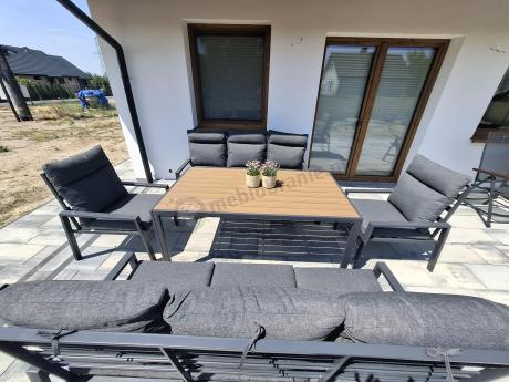 Nowoczesne meble ogrodowe metalowe z wysokimi oparciami - 2 sofy, 2 fotele, stół 160cm Doros Grande - Polywood Dark G