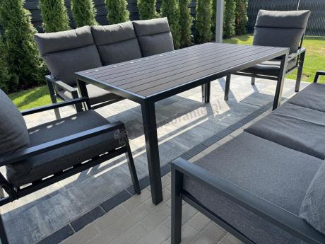 Nowoczesne meble ogrodowe metalowe z wysokimi oparciami - 2 sofy, 2 fotele, stół 160cm Doros Grande - Polywood Dark G