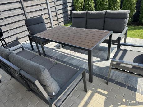 Nowoczesne meble ogrodowe metalowe z wysokimi oparciami - 2 sofy, 2 fotele, stół 160cm Doros Grande - Polywood Dark G