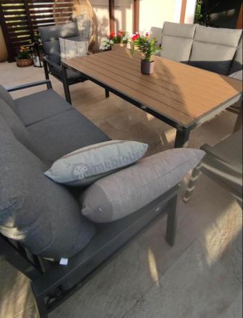 Nowoczesne meble ogrodowe metalowe z wysokimi oparciami - 2 sofy, 2 fotele, stół 160cm Doros Grande - Polywood Dark G