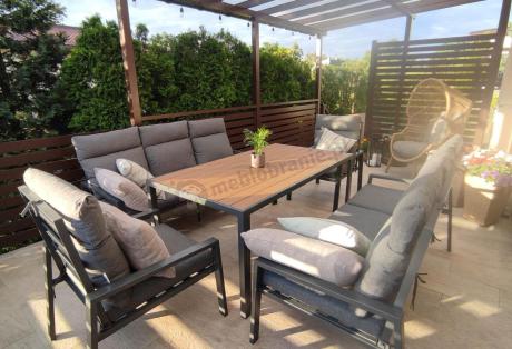 Nowoczesne meble ogrodowe metalowe z wysokimi oparciami - 2 sofy, 2 fotele, stół 160cm Doros Grande - Polywood Dark G