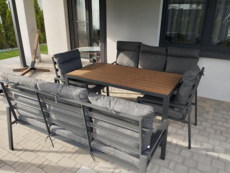 Nowoczesne meble ogrodowe metalowe z wysokimi oparciami - 2 sofy, 2 fotele, stół 160cm Doros Grande - Polywood Dark G
