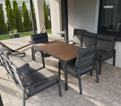 Nowoczesne meble ogrodowe metalowe z wysokimi oparciami - 2 sofy, 2 fotele, stół 160cm Doros Grande - Polywood Dark G