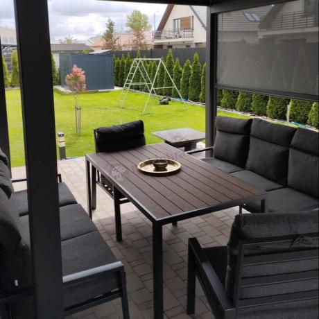 Nowoczesne meble ogrodowe metalowe z wysokimi oparciami - 2 sofy, 2 fotele, stół 160cm Doros Grande - Polywood Dark G