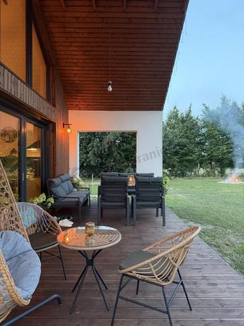 Nowoczesne meble ogrodowe metalowe z wysokimi oparciami - 2 sofy, 2 fotele, stół 160cm Doros Grande - Polywood Dark G