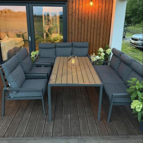 Nowoczesne meble ogrodowe metalowe z wysokimi oparciami - 2 sofy, 2 fotele, stół 160cm Doros Grande - Polywood Dark G