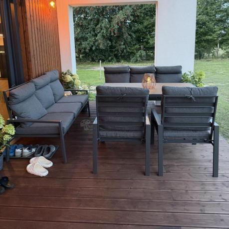 Nowoczesne meble ogrodowe metalowe z wysokimi oparciami - 2 sofy, 2 fotele, stół 160cm Doros Grande - Polywood Dark G