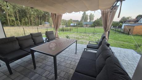 Nowoczesne meble ogrodowe metalowe z wysokimi oparciami - 2 sofy, 2 fotele, stół 160cm Doros Grande - Polywood Dark G