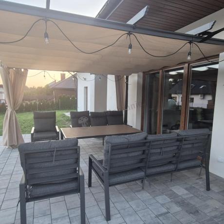 Nowoczesne meble ogrodowe metalowe z wysokimi oparciami - 2 sofy, 2 fotele, stół 160cm Doros Grande - Polywood Dark G