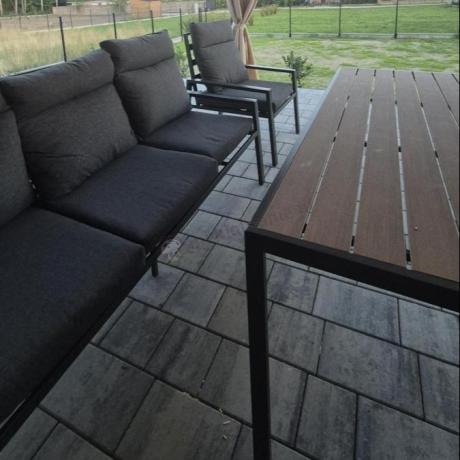 Nowoczesne meble ogrodowe metalowe z wysokimi oparciami - 2 sofy, 2 fotele, stół 160cm Doros Grande - Polywood Dark G