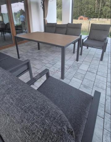 Nowoczesne meble ogrodowe metalowe z wysokimi oparciami - 2 sofy, 2 fotele, stół 160cm Doros Grande - Polywood Dark G