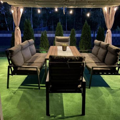 Nowoczesne meble ogrodowe metalowe z wysokimi oparciami - 2 sofy, 2 fotele, stół 160cm Doros Grande - Polywood Dark G
